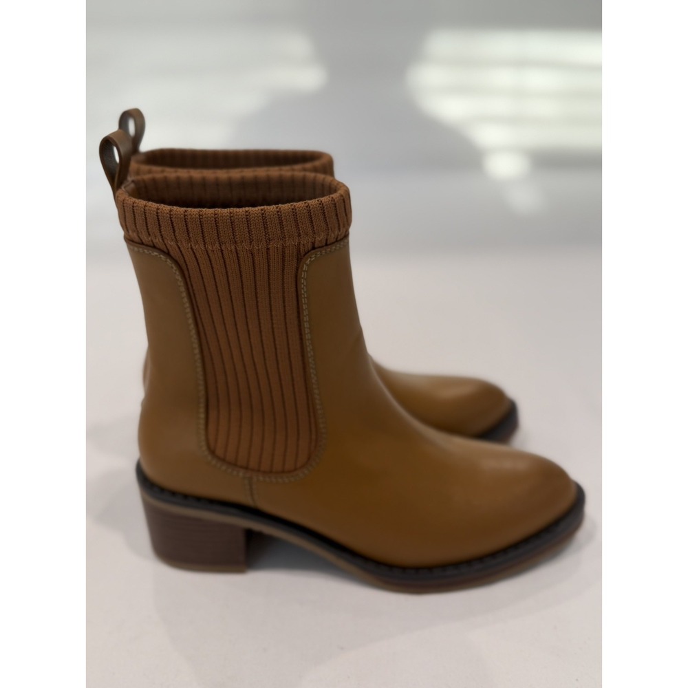 Sonoma Iedda Ankle Boots Womens 5.5 Cognac New in Box Knit Block Heel Booties